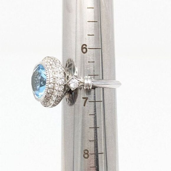 Lab Created Sapphire Halo 2.70 Carat Round Cut Sterling Silver Ring - Picture 12 of 12